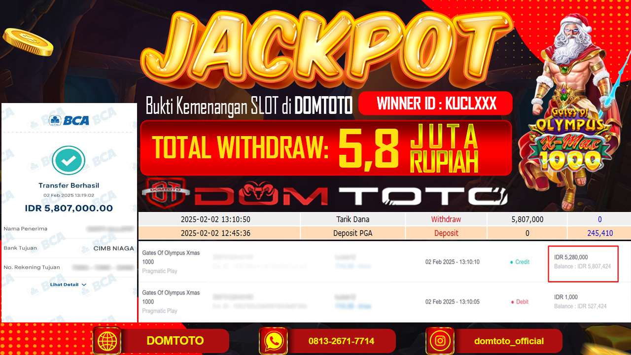 JACKPOT SLOT GATE OF OLYMPUS XMAS 1000 2 FEBRUARI 2025